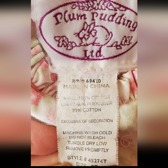 2T Girls Lined "Plum Pudding" White with Pink Floral Dress - Picture 3 of 4